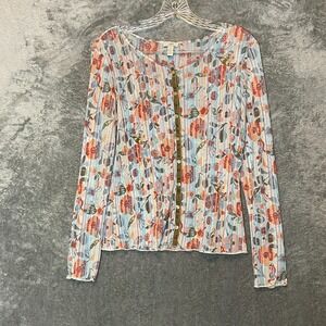 Vtg J.Jill Women Floral Striped Sheer Top S Colorful Grandmillennial Bloomcore